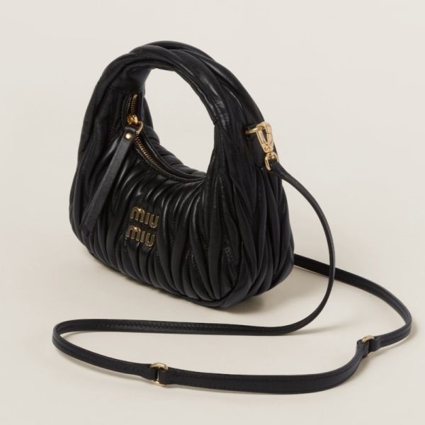 miu 0512 2 MIU MIU Wonder Matelasse Leather Hobo Mini Bag Black