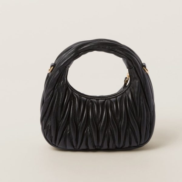 miu 0512 3 MIU MIU Wonder Matelasse Leather Hobo Mini Bag Black