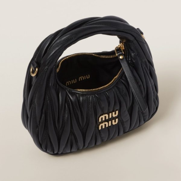 miu 0512 4 MIU MIU Wonder Matelasse Leather Hobo Mini Bag Black