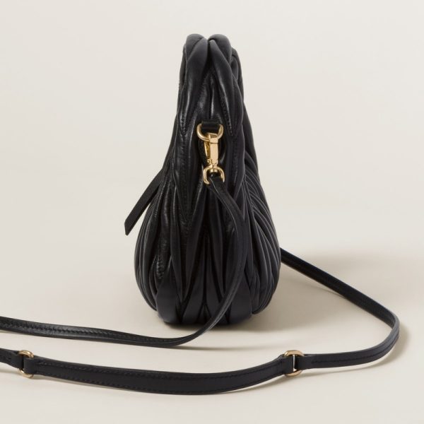 miu 0512 5 MIU MIU Wonder Matelasse Leather Hobo Mini Bag Black