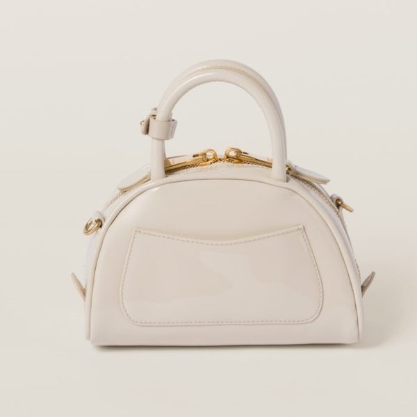 miu 0517 3 Miu Miu Patent Leather Top Handle Bag Ivory