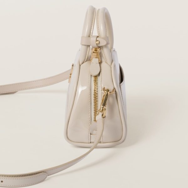 miu 0517 5 Miu Miu Patent Leather Top Handle Bag Ivory