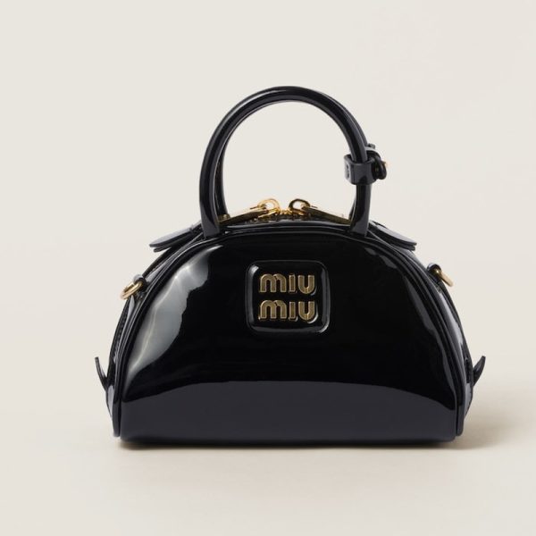 miu 0518 1 Miu Miu Patent Leather Top Handle Bag Black