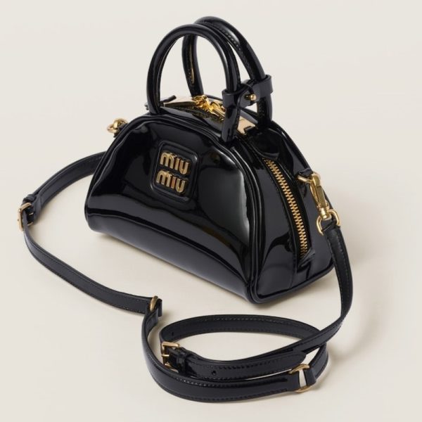 miu 0518 2 Miu Miu Patent Leather Top Handle Bag Black