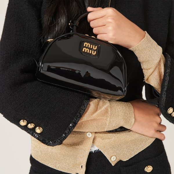 miu 0518 3 Miu Miu Patent Leather Top Handle Bag Black