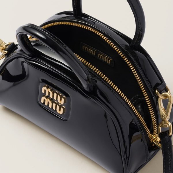 miu 0518 4 Miu Miu Patent Leather Top Handle Bag Black