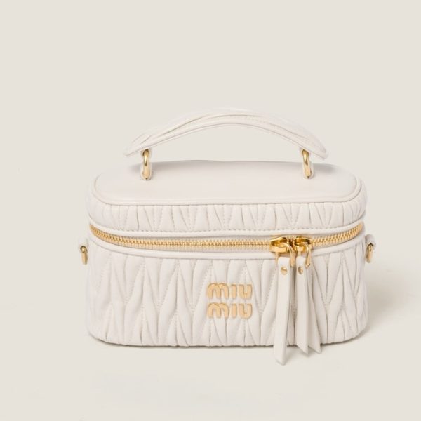 miu 0520 1 MIU MIU Matelasse Leather Shoulder Bag White