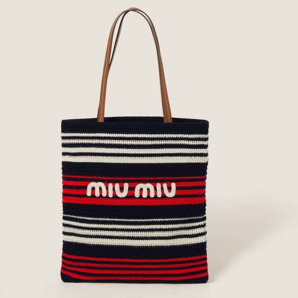 miu 0525 1 MIU MIU Crochet Tote Bag BlueRedWhite