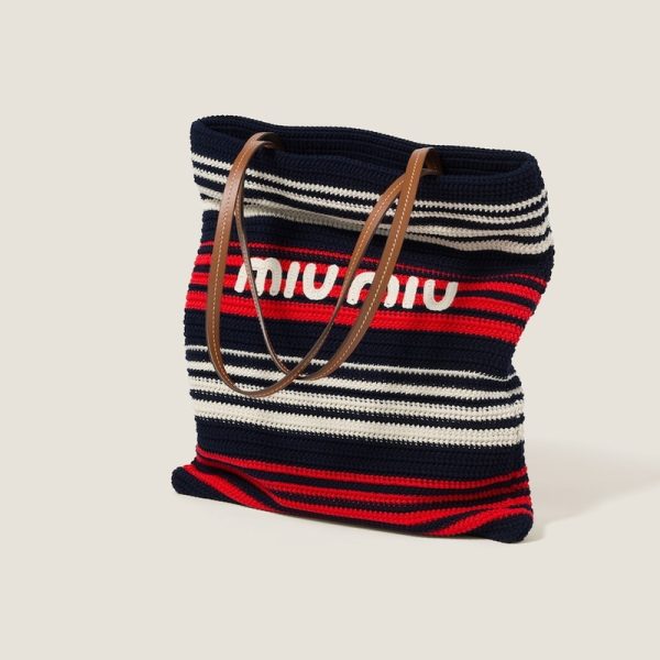 miu 0525 2 MIU MIU Crochet Tote Bag BlueRedWhite