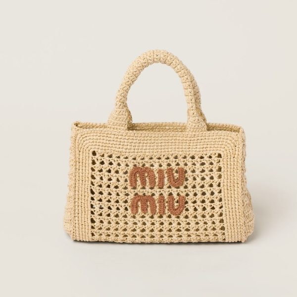 miu 0526 1 MIU MIU Crochet Handbag Beige