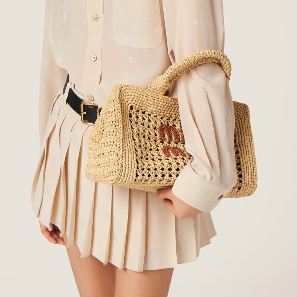 miu 0526 3 MIU MIU Crochet Handbag Beige