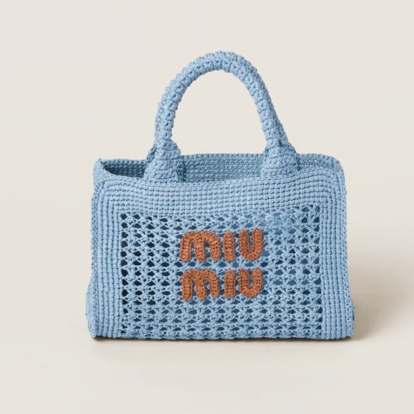 miu 0527 1 MIU MIU Crochet Handbag Light BlueCognac