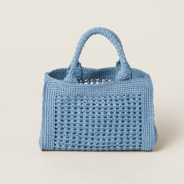 miu 0527 2 MIU MIU Crochet Handbag Light BlueCognac