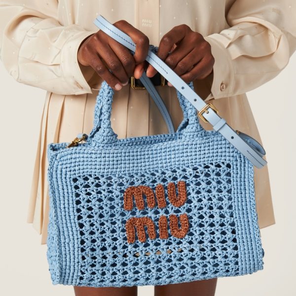 miu 0527 3 MIU MIU Crochet Handbag Light BlueCognac