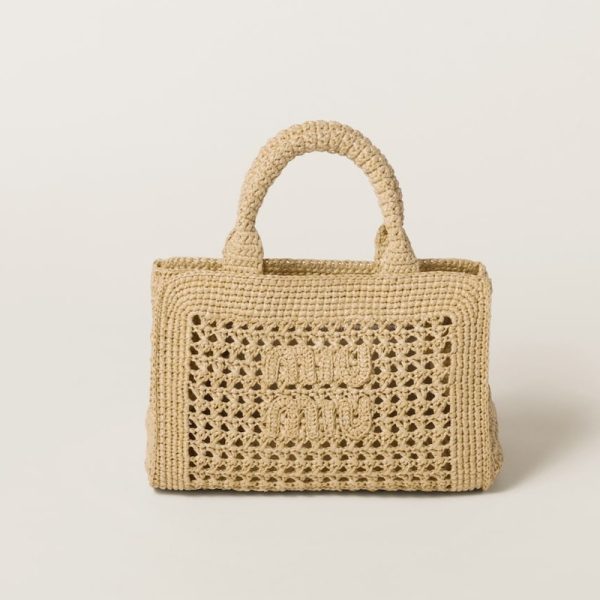 miu 0528 1 MIU MIU Crochet Handbag Natural