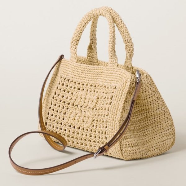 miu 0528 2 MIU MIU Crochet Handbag Natural