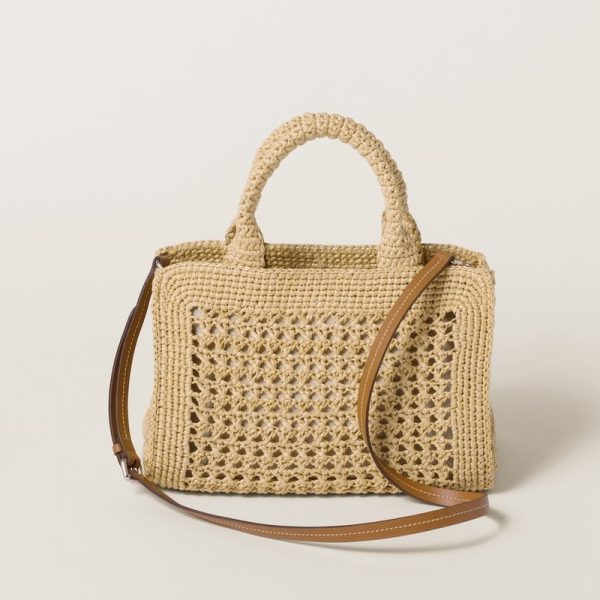 miu 0528 3 MIU MIU Crochet Handbag Natural