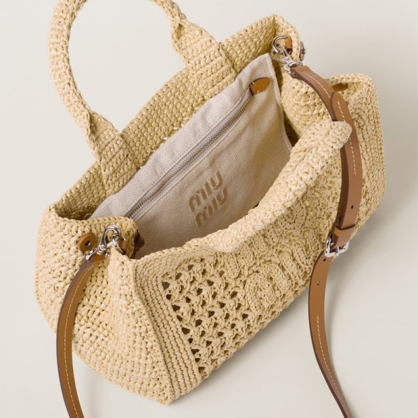 miu 0528 4 MIU MIU Crochet Handbag Natural