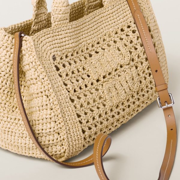 miu 0528 5 MIU MIU Crochet Handbag Natural