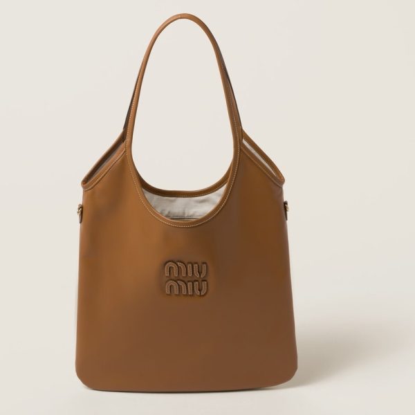 miu 0530 1 MIU MIU Leather Tote Bag Cognac