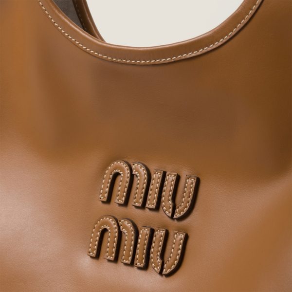 miu 0530 5 MIU MIU Leather Tote Bag Cognac