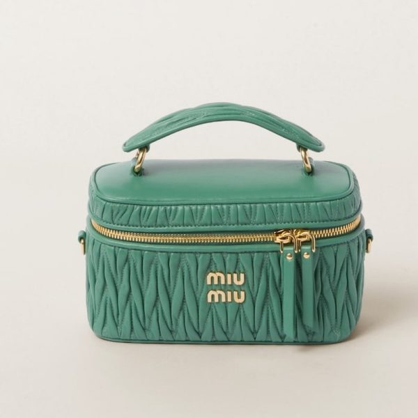 miu 0542 1 MIU MIU Matelasse Leather Shoulder Bag Salvia Green