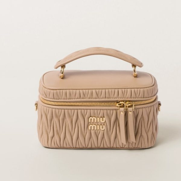 miu 0543 1 MIU MIU Matelasse Leather Shoulder Bag Sand Beige