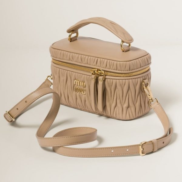 miu 0543 2 MIU MIU Matelasse Leather Shoulder Bag Sand Beige