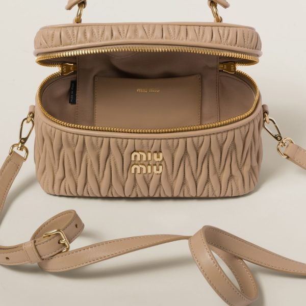 miu 0543 4 MIU MIU Matelasse Leather Shoulder Bag Sand Beige