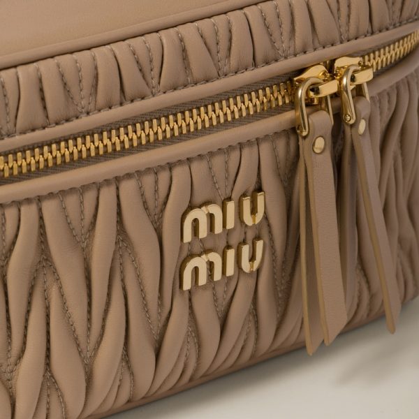 miu 0543 5 MIU MIU Matelasse Leather Shoulder Bag Sand Beige