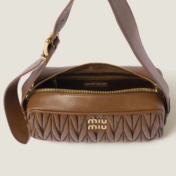 miu 0546 4 MIU MIU Matelasse Leather Shoulder Bag Camel