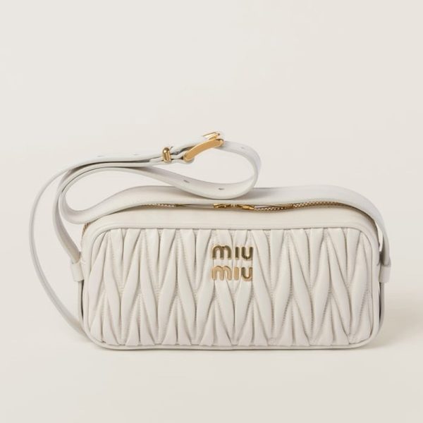 miu 0547 1 MIU MIU Matelasse Leather Shoulder Bag White