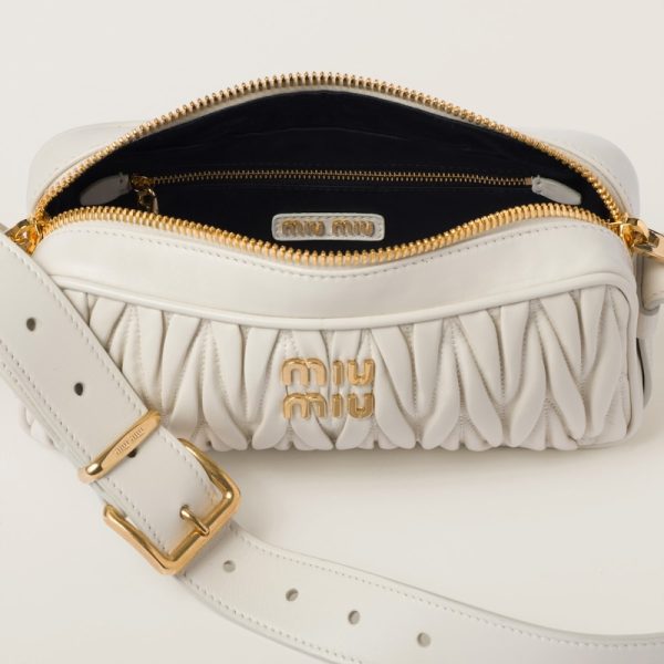 miu 0547 4 MIU MIU Matelasse Leather Shoulder Bag White