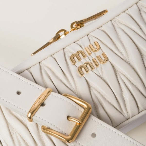 miu 0547 5 MIU MIU Matelasse Leather Shoulder Bag White