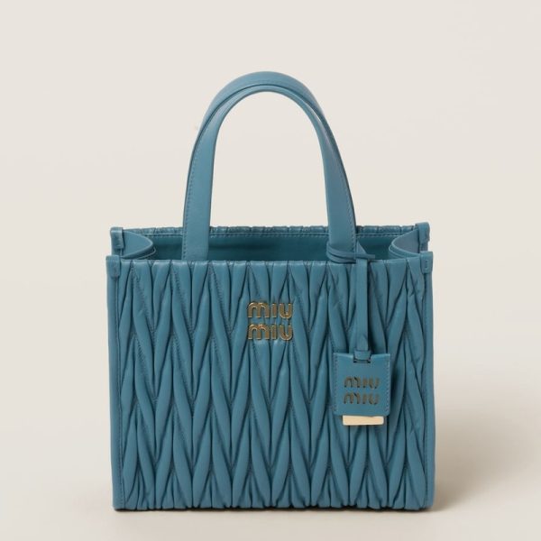 miu 0556 1 MIU MIU Matelasse Leather Tote Bag Marine Blue