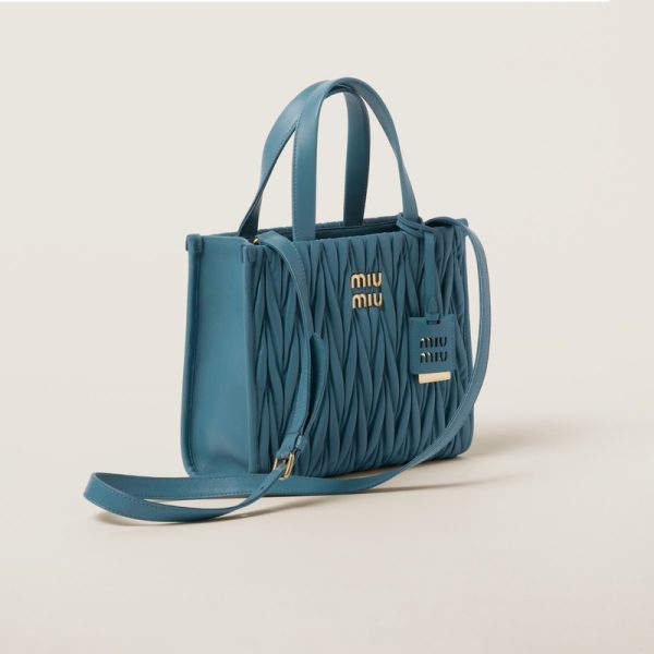 miu 0556 2 MIU MIU Matelasse Leather Tote Bag Marine Blue