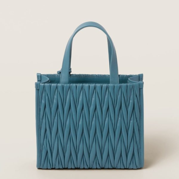 miu 0556 3 MIU MIU Matelasse Leather Tote Bag Marine Blue