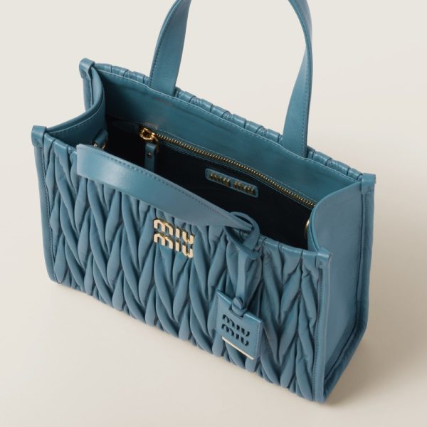 miu 0556 4 MIU MIU Matelasse Leather Tote Bag Marine Blue