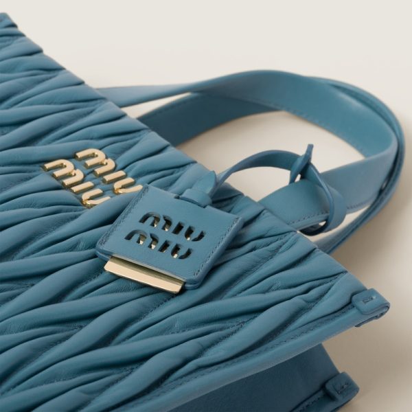 miu 0556 5 MIU MIU Matelasse Leather Tote Bag Marine Blue