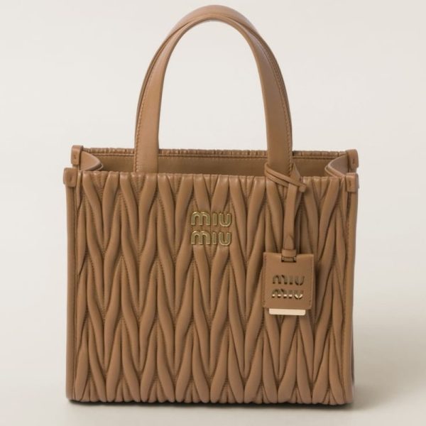 miu 0557 1 MIU MIU Matelasse Leather Tote Bag Camel