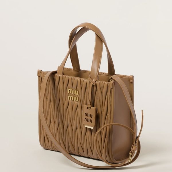 miu 0557 2 MIU MIU Matelasse Leather Tote Bag Camel