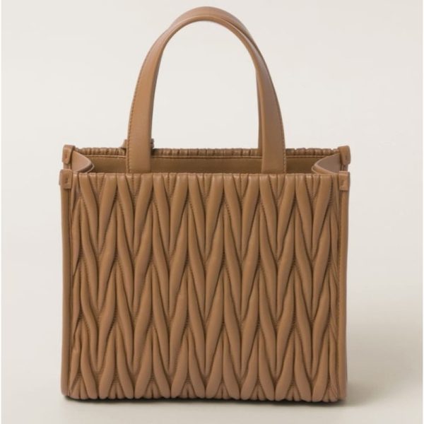 miu 0557 3 MIU MIU Matelasse Leather Tote Bag Camel