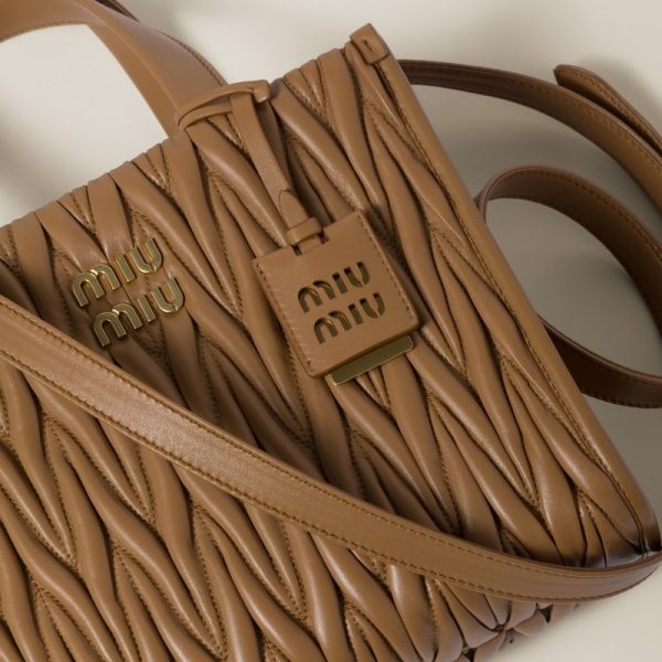 miu 0557 5 MIU MIU Matelasse Leather Tote Bag Camel