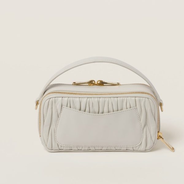 miu 0562 3 MIU MIU Matelasse Leather Shoulder Bag White