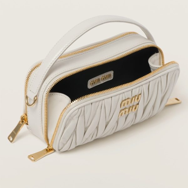 miu 0562 4 MIU MIU Matelasse Leather Shoulder Bag White