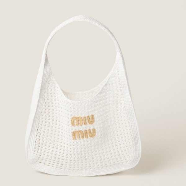 miu 0565 1 MIU MIU Woven Fabric Hobo Bag White