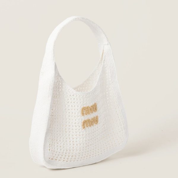 miu 0565 2 MIU MIU Woven Fabric Hobo Bag White