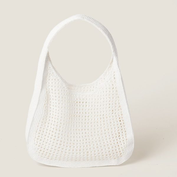 miu 0565 3 MIU MIU Woven Fabric Hobo Bag White