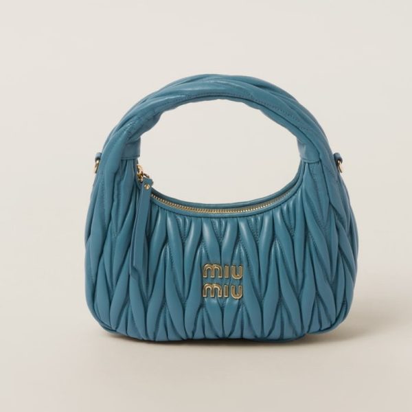 miu 0566 1 MIU MIU Wonder Matelasse Leather Hobo Bag Marine Blue