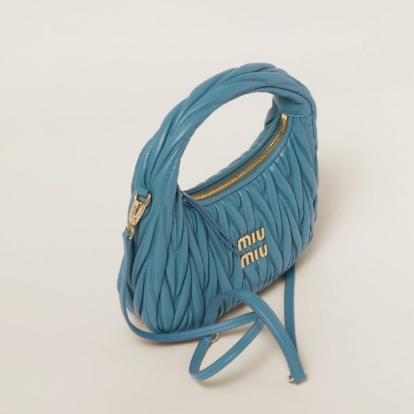 miu 0566 2 MIU MIU Wonder Matelasse Leather Hobo Bag Marine Blue